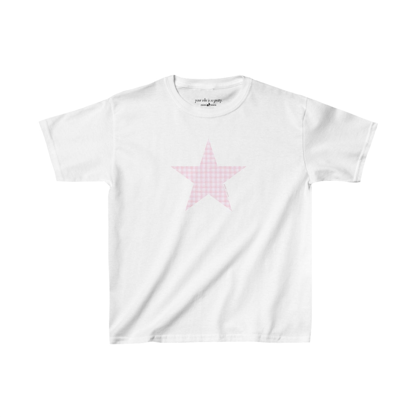 Gingham Pink Star, Women's Graphic T-Shirt, Baby Tee, White