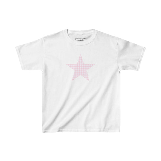 Gingham Pink Star, Women's Graphic T-Shirt, Baby Tee, White