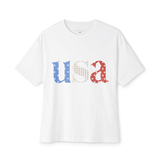 Patriotic, American, USA, Women's Graphic T-Shirt, Oversized Tee, White