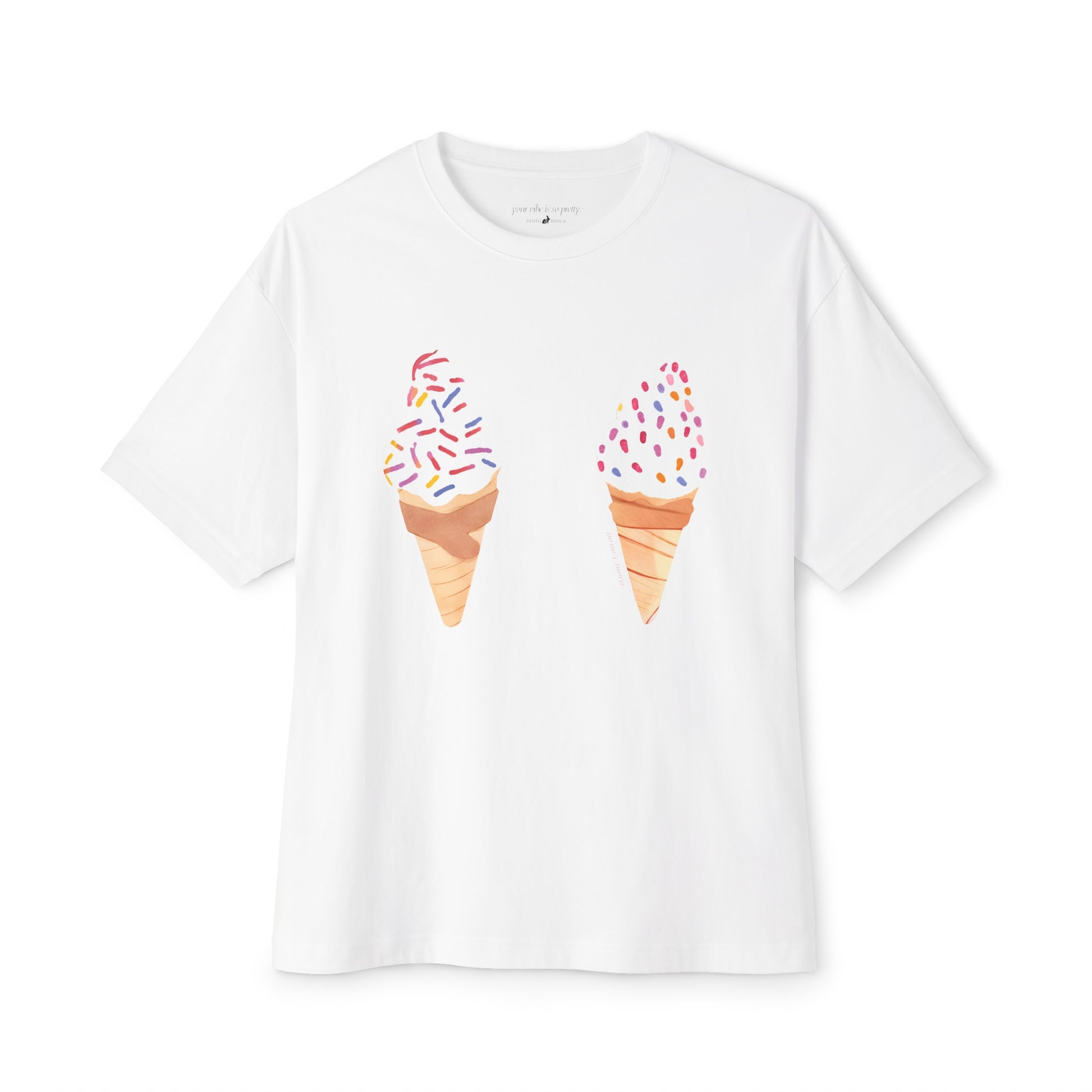 Ice Cream Cone Women's Graphic T-Shirt, Oversized Tee, White