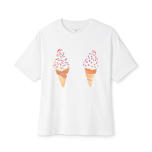 Ice Cream Cone Women's Graphic T-Shirt, Oversized Tee, White