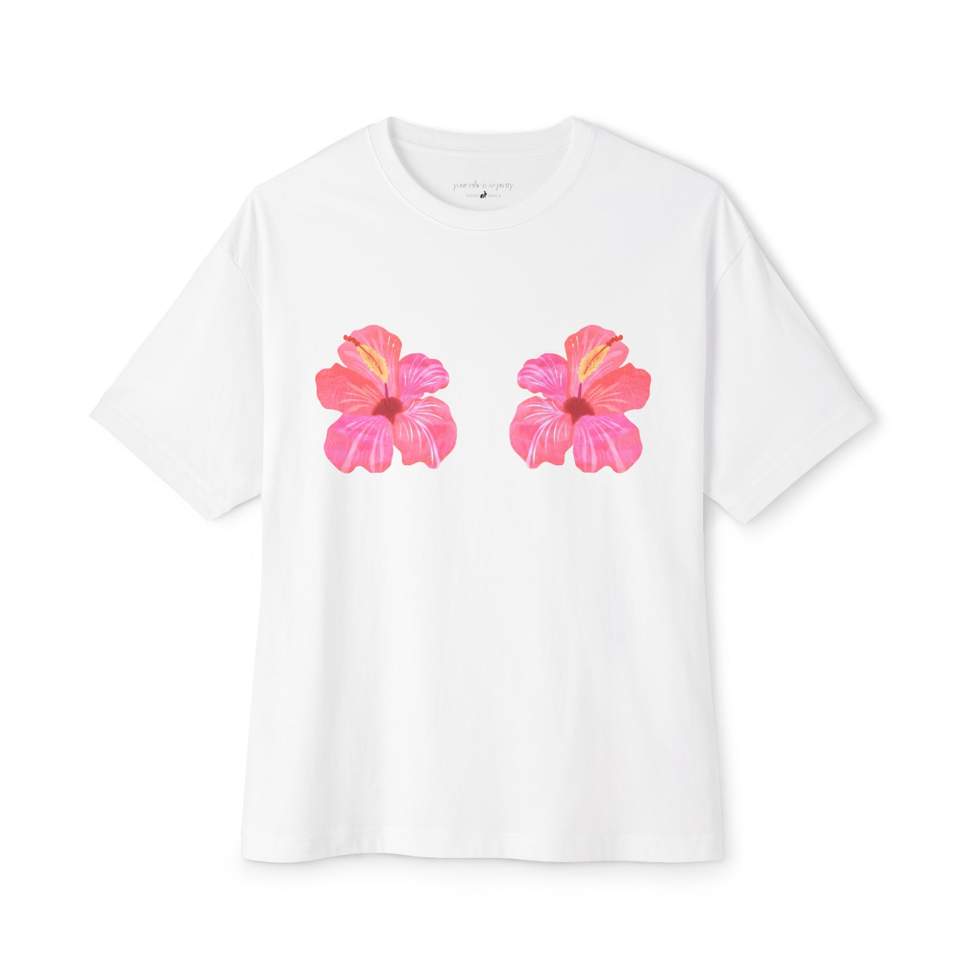 Hibiscus Women's Graphic T-Shirt, Oversized Tee, White