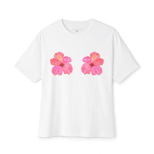 Hibiscus Women's Graphic T-Shirt, Oversized Tee, White